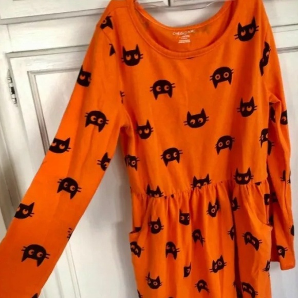 Girls Halloween Cat & Jack 10 12 Dress with Black Cats and matching knee socks - Picture 3 of 7
